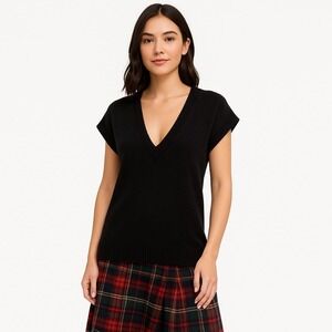 Lauren Jeans Company Womens Sweater Black V Neck Sleeveless Vest Vintage 90s Med